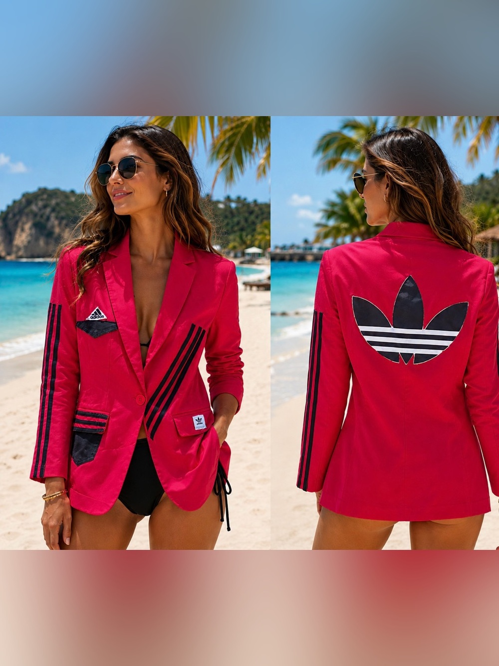 Upcycled Adidas inspired  red Blazer with Trefoil Logo size S